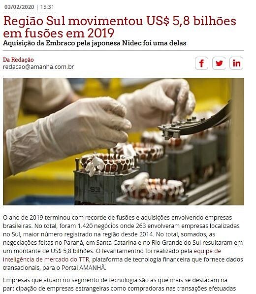 Regio Sul movimentou US$ 5,8 bilhes em fuses em 2019